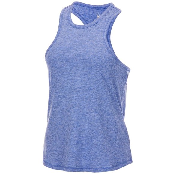 Spyder NWT Women's Cornflower Polyester MELANGE Cutout Racerback Tank Top - Picture 2 of 6